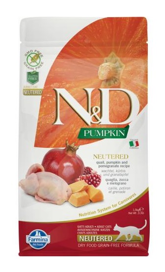 N&D Cat Grain Free Pumpkin Gránátalma Neutered Fürj ivatalanított 