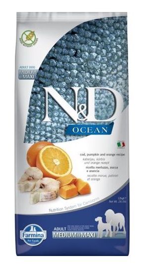 N&D Dog Ocean adult tőkehal, sütőtök&narancs medium/maxi 