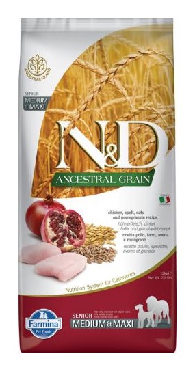 N&D Dog Ancestral Grain csirke, tönköly, zab&gránátalma senior medium&maxi