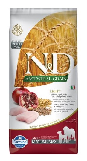 N&D Dog Ancestral Grain csirke, tönköly, zab&gránátalma adult light medium/maxi 