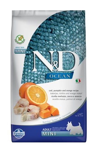 N&D Dog Ocean tőkehal, sütőtök&narancs adult mini 