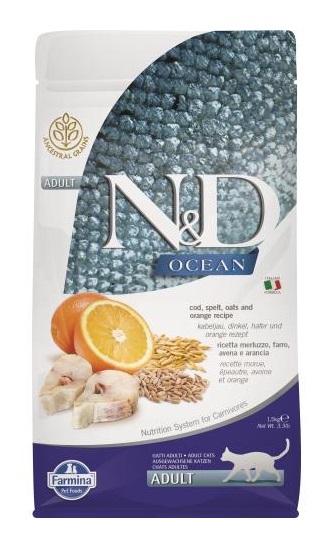 N&D Cat Ocean tőkehal, tönköly, zab&narancs adult